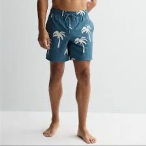 Trinity Coast Palm Tree Silhouettes Swim Trunks 7 inch blue size small